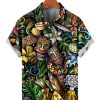 Men HLJ Shirts | Men'S Cartoon Doodle Hawaiian Print Short Sleeve Shirt Photo Color