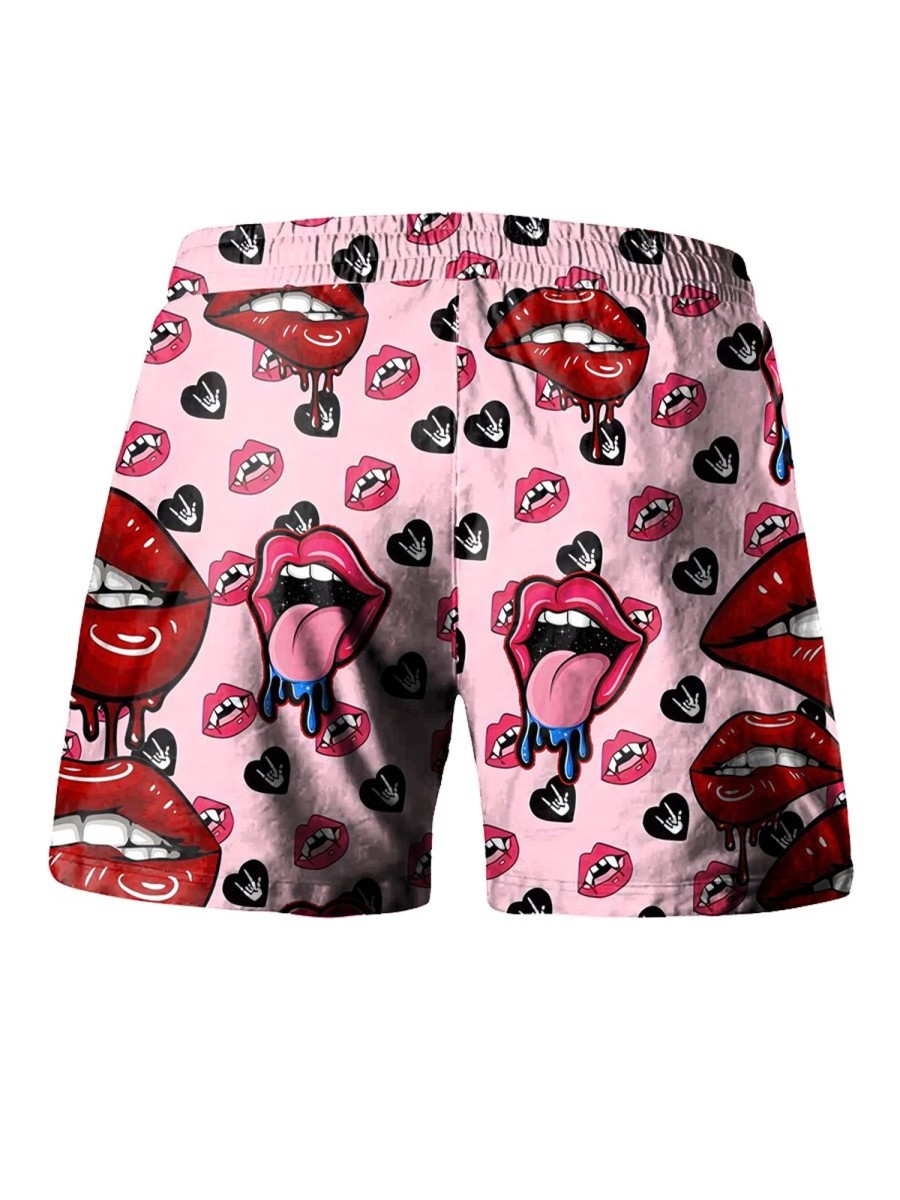 Men LJC Shorts | Sexy Lips Print Casual Track Shorts Pink