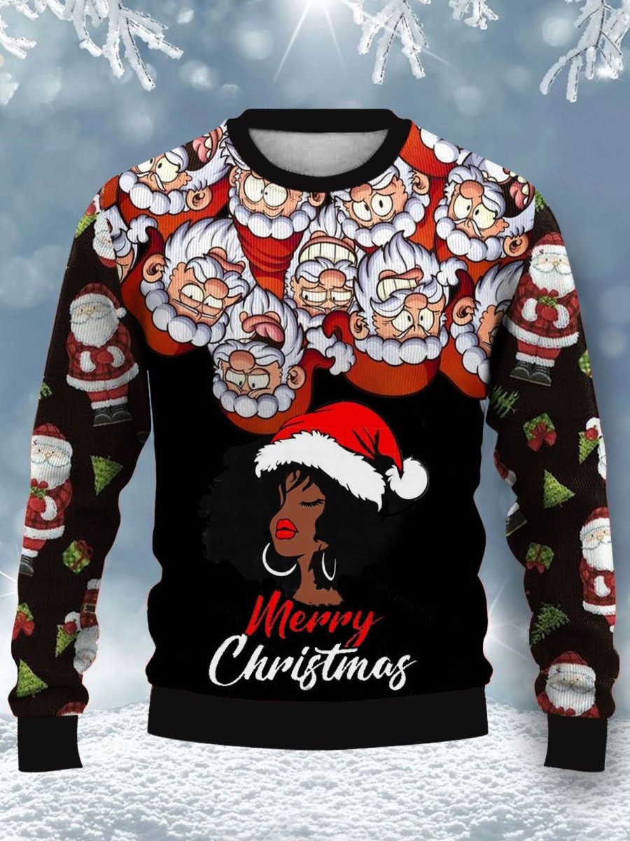 Men BXL Ugly Sweater | Men'S Casual Santa And Belle Crew Neck Sweatshirt Photo Color