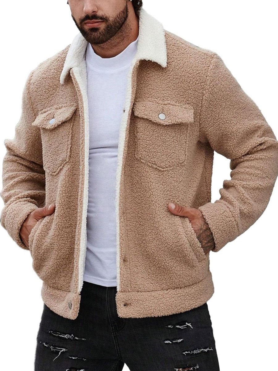 Men BXL Jacket | Men'S Colorblock Polar Fleece Casual Jacket Khaki