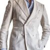 Men BXL Jacket | Men'S Linen Double Breasted Pocket Casual Blazer Beige