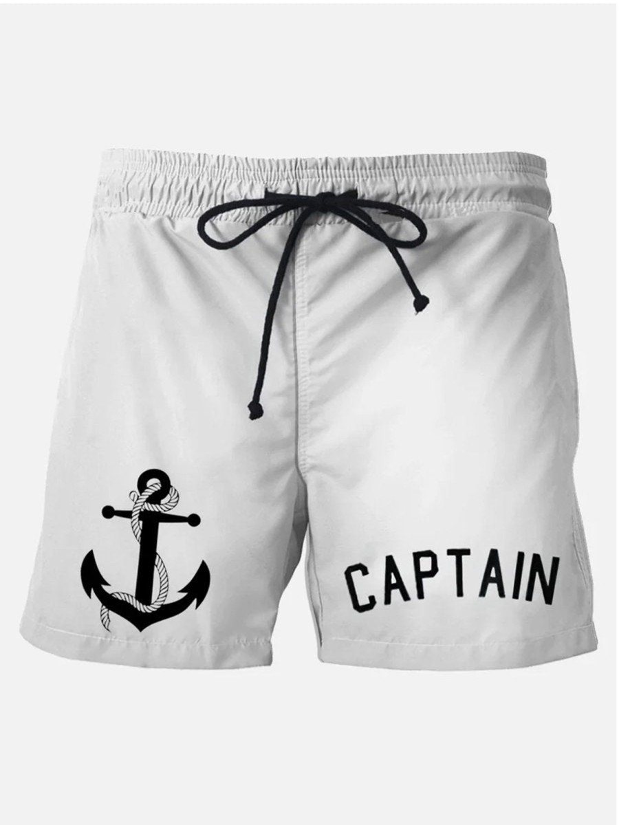 Men HLJ Bottoms | Retro Nautical Breathable Comfort Beach Shorts White