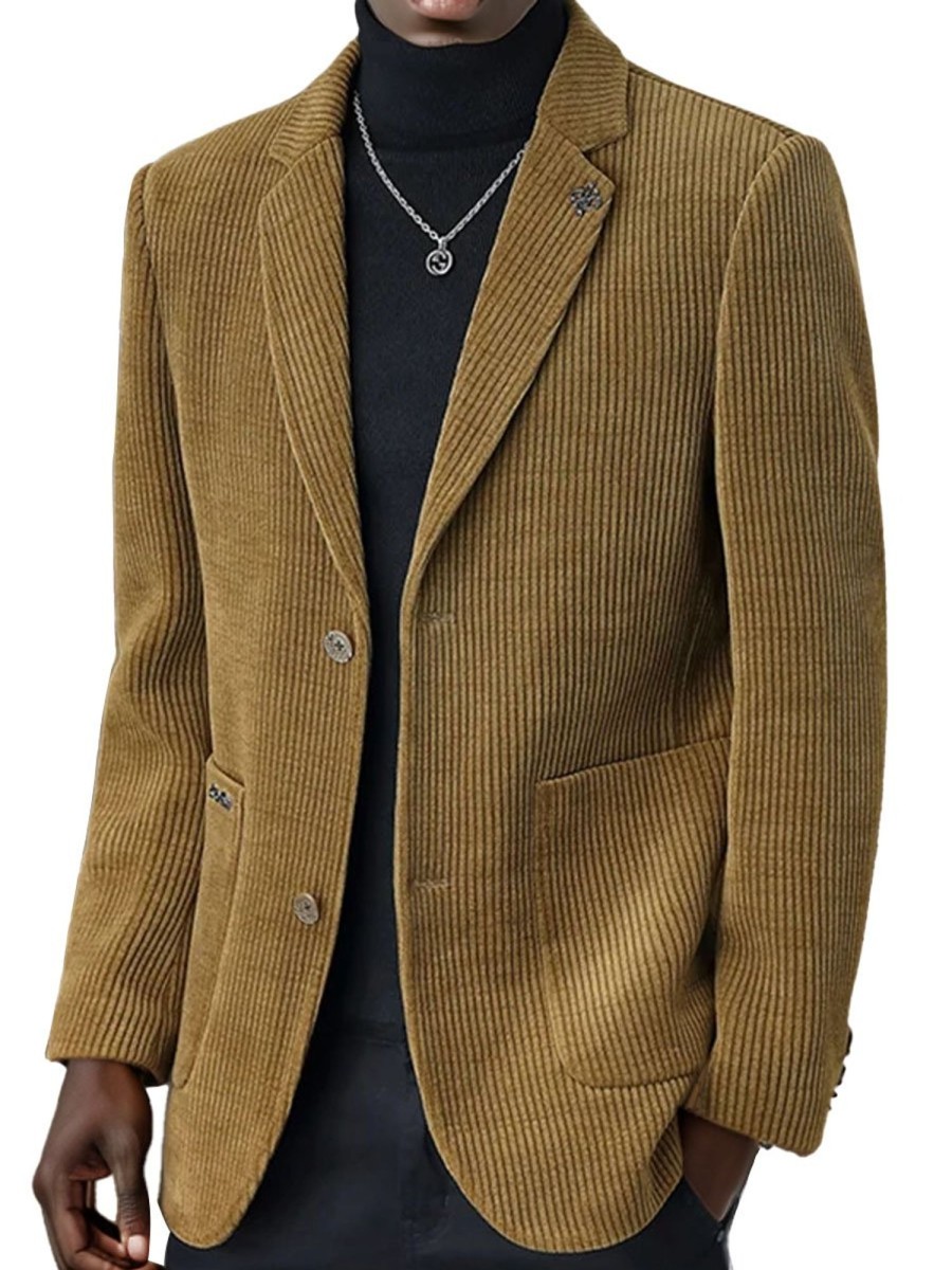 Men BXL Jacket | Men'S Vintage Solid Color Corduroy Casual Blazer Yellow