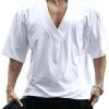 Men DJ Casual Shirts | Solid Color V-Neck Casual Short-Sleeved T-Shirt White