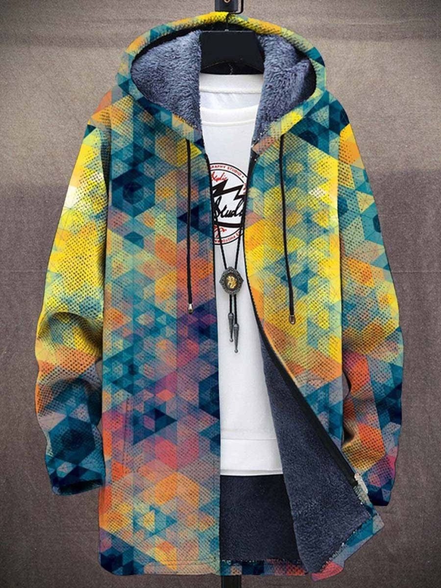 Men DJ Print Jacket | Retro Pattern Thick Loose Long-Sleeved Jacket Photo Color