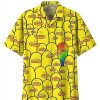 Men DJ Shirts | Hawaiian Lot Of Cartoon Ducks Print Casual Short Sleeve Shirt Yellow