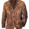 Men DJ Jacket | Suede Vintage Pocket Lapel Casual Blazer Brown