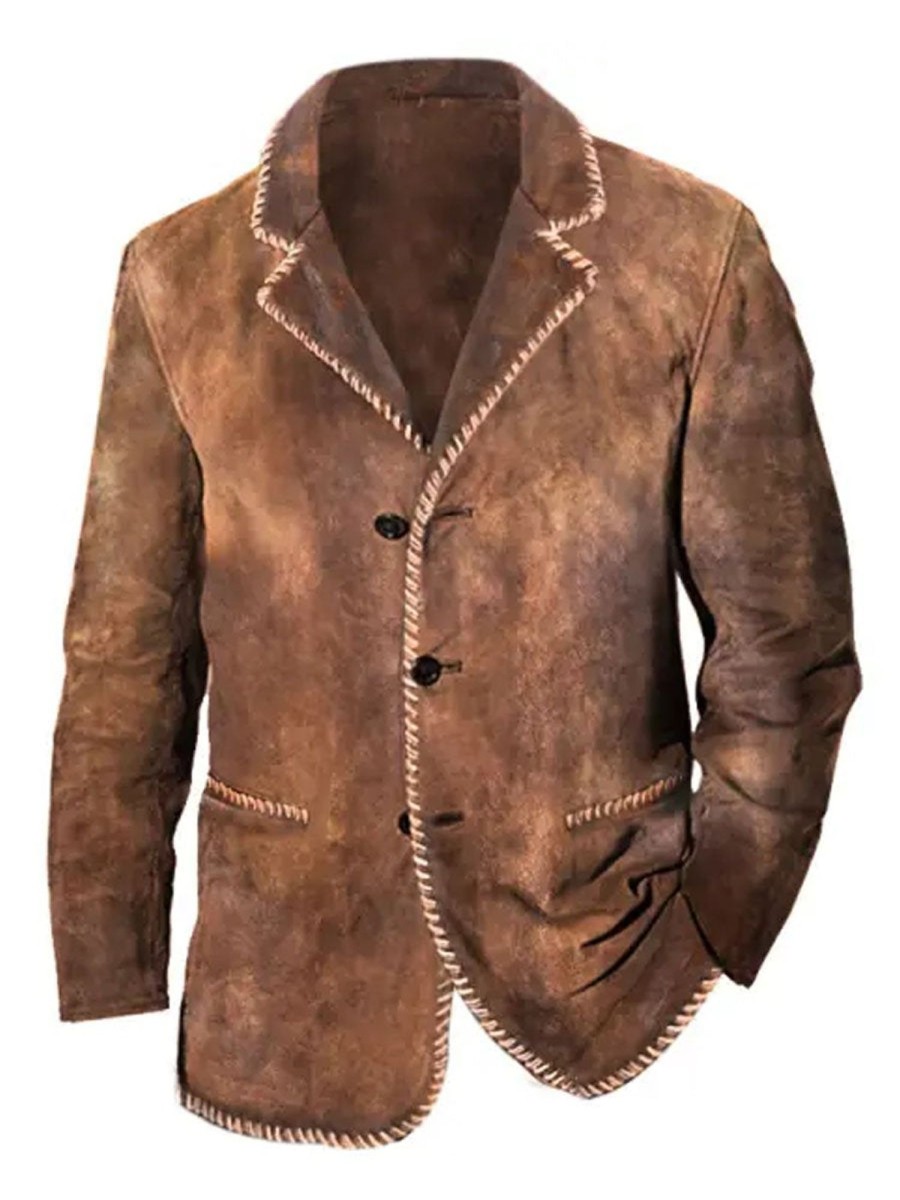 Men DJ Jacket | Suede Vintage Pocket Lapel Casual Blazer Brown