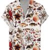 Men DJ Shirts | Fun Vintage Hawaiian Sea Life Print Short Sleeve Shirt Photo Color