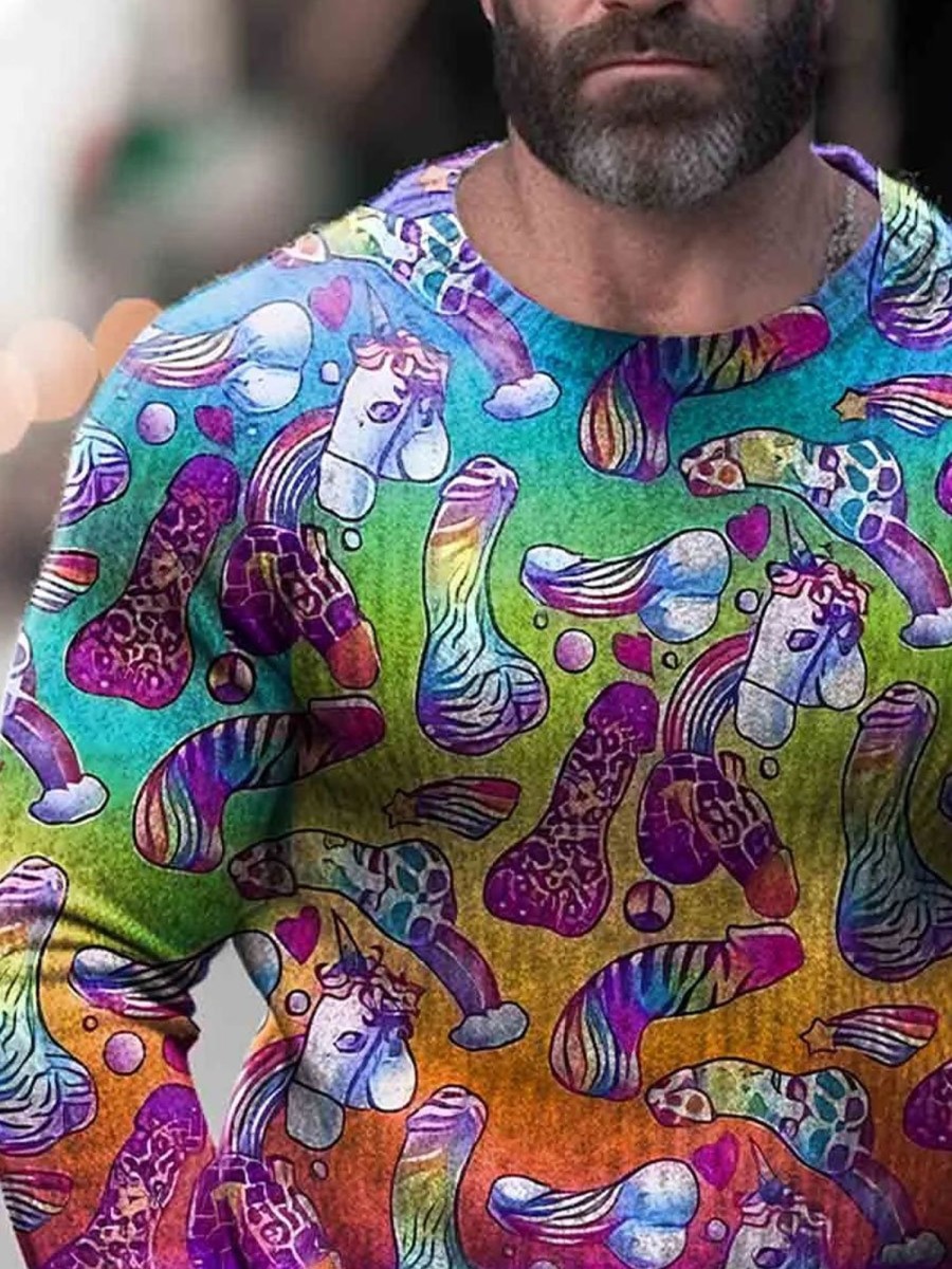 Men BXL Print Sweater | Rainbow Dick Lgbt Print Knit Pullover Sweater Photo Color