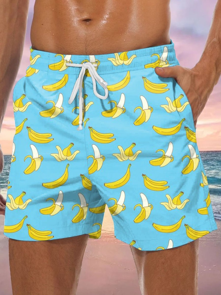 Men GYJ Shorts | Men'S Banana Print Casual Shorts Blue