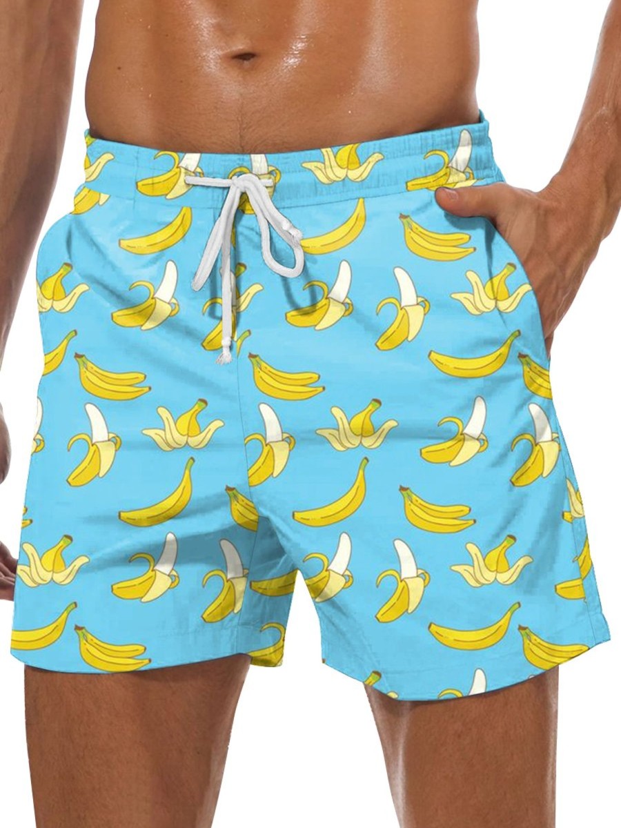 Men GYJ Shorts | Men'S Banana Print Casual Shorts Blue