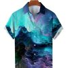 Men DJ Shirts | Men'S Romantic Nebula Print Casual Short Sleeve Shirt Navy