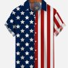 Men DJ Shirts | Navy American Flag Printing Short Sleeve Shirt Photo Color