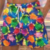 Men DJ Bottoms | Men'S Iridescent Turtle Print Double Pocket Lace Up Beach Shorts Blue