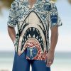 Men DJ Set | Beach Hawaiian Mermaid And Skull Doodle Shark Printing Hawaiian Cuban Collar Short Sleeve Shirt Set Photo Color