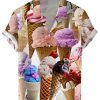 Men DJ Shirts | Summer Ice Cream Print Casual Hawaiian Short Sleeve Shirt Photo Color