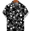 Men HLJ Shirts | Men'S Casual Pirate Skull Crossed Swords Short Sleeve Shirt Black