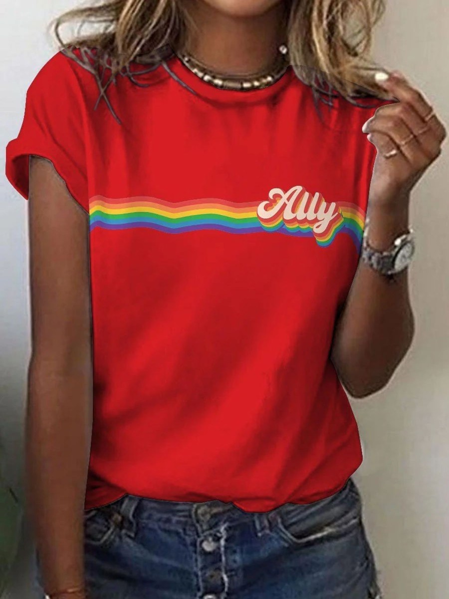 Women DJ | Lgbt Rainbow Wave Gradient Pride Ally Casual Print T-Shirt