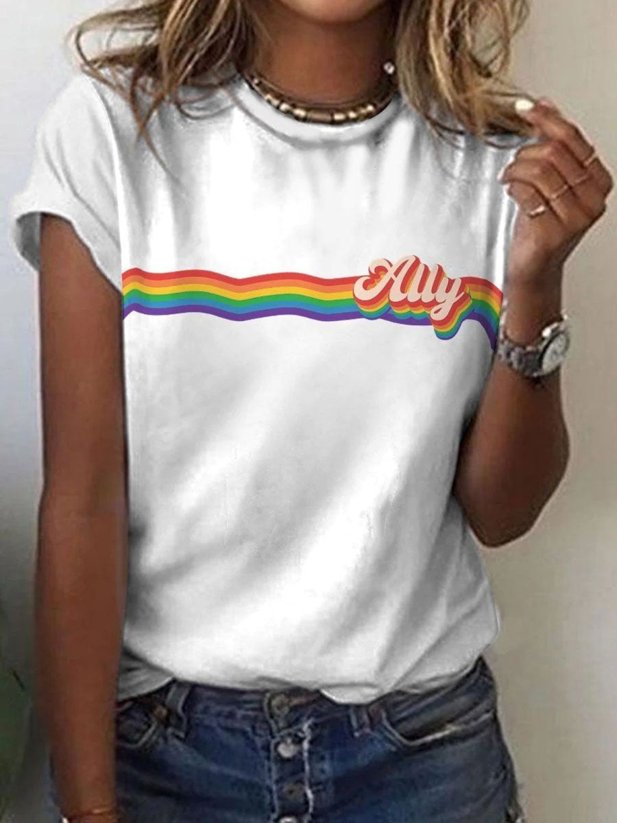 Women DJ | Lgbt Rainbow Wave Gradient Pride Ally Casual Print T-Shirt