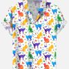 Men DJ Shirts | Fashion Summer Rainbow Colorful Cat And Butterfly Silhouette Printing Short Sleeve Shirt Photo Color