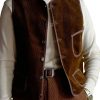 Men DJ Vest | American Retro Solid Color Corduroy 3-Pocket Casual Vest Brown