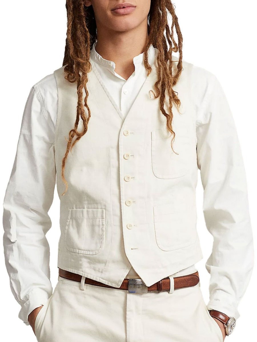 Men BXL Vest | Men'S Vintage Solid Color Twill Cotton Single-Breasted Suit Vest White