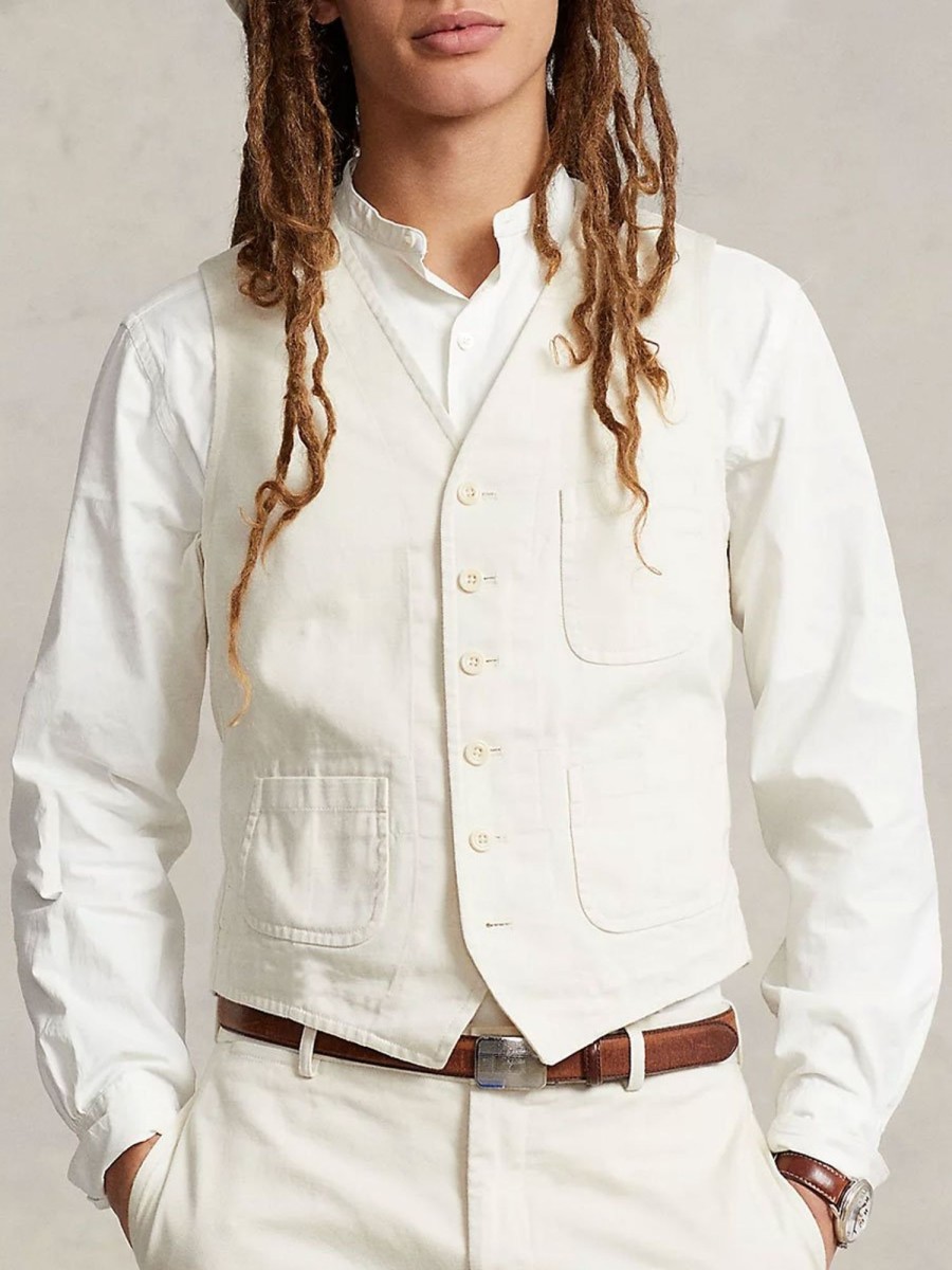 Men BXL Vest | Men'S Vintage Solid Color Twill Cotton Single-Breasted Suit Vest White