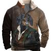 Men BXL T-Shirts | Men'S Casual Cold Protection Art Print Fur Collar Zipper Sweatshirt Brown