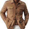 Men BXL Jacket | Retro Solid Color Multi-Pocket Woolen Single-Breasted Casual Jacket Coat Khaki