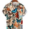 Men HLJ Shirts | Vintage Butterfly Breast Pocket Hawaiian Short Sleeve Shirt Khaki