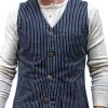 Men BXL Vest | Men'S Vintage Multi-Pocket Striped Cotton Casual Vest Navy Blue