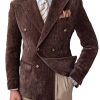 Men DJ Jacket | Lapel 3-Pocket Double-Breasted Corduroy Blazer Brown