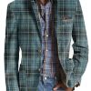 Men BXL Print Jacket | Men'S Vintage Plaid Print Casual Pocket Blazer Blue