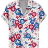 Men DJ Shirts | Independence Day Floral Print Casual Short Sleeve Shirt Photo Color