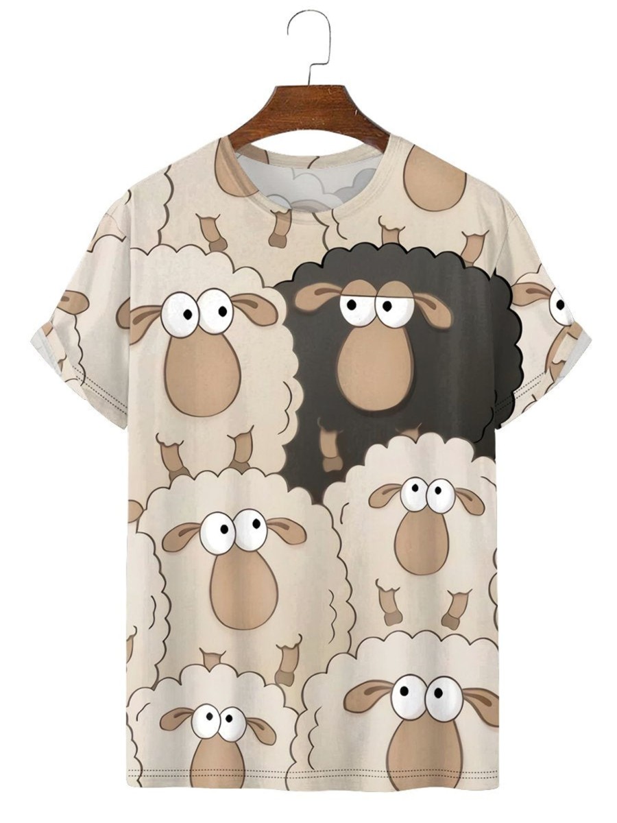 Men HLJ T-Shirts | Men'S Funny Ink Sheep Casual Short Sleeve T-Shirt Light Khaki