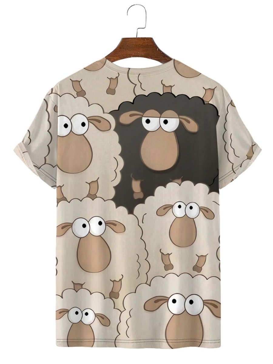 Men HLJ T-Shirts | Men'S Funny Ink Sheep Casual Short Sleeve T-Shirt Light Khaki