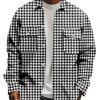 Men BXL Print Jacket | Retro Houndstooth Double Pocket Single Breasted Lapel Casual Shirt Jacket Black