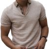 Men BXL Casual Short Sleeve Shirts | Men'S Knitted Polo Collar Short Sleeve T-Shirt Beige