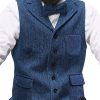 Men BXL Vest | Men'S Vintage Woolen Single-Breasted Herringbone Pocket Suit Vest Blue