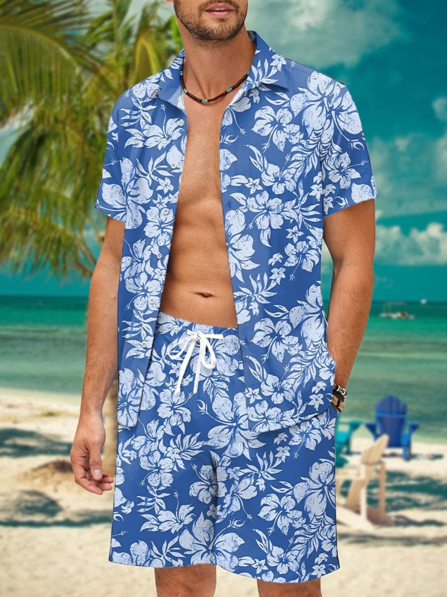 Men HWT Set | Men'S Sets Holiday Topical Hibiscus Print Two Piece Sets