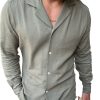 Men QMY Casual Shirts | Casual Solid Color Vacation Long Sleeve Shirt Green