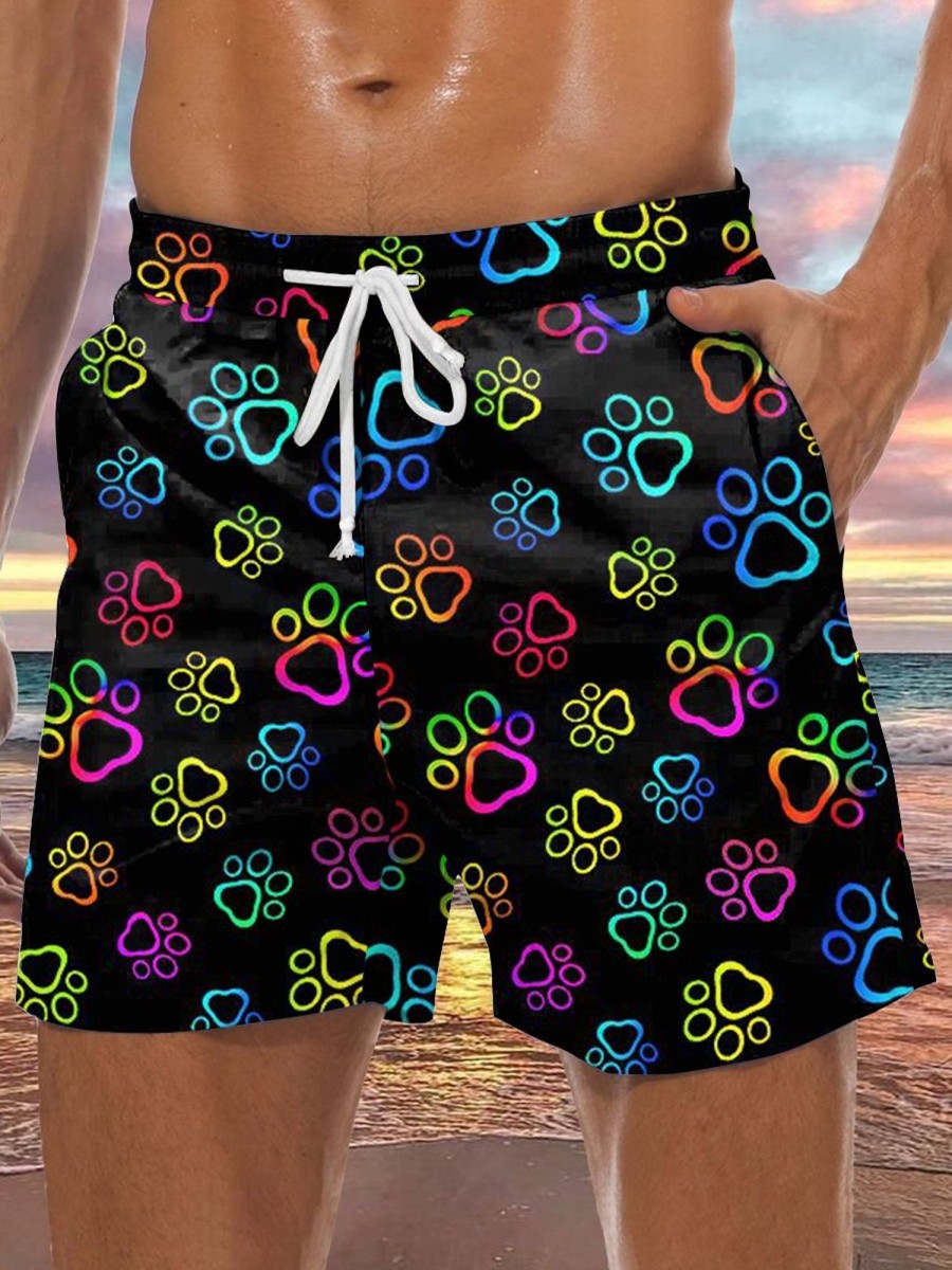 Men GYJ Shorts | Dog Paw Print Track Shorts Black