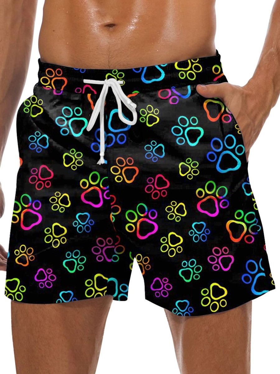 Men GYJ Shorts | Dog Paw Print Track Shorts Black