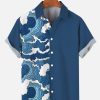 Men XT Shirts | Men'S Wave Print Short Sleeve Shirt Blue