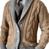 Men DJ Cardigan | Lapel Two-Tone Casual Single-Breasted Knitted Cardigan Khaki