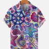 Men DJ Shirts | Men'S Rainbow Hawaii Ocean Anchor Art Print Casual Shirt Purple