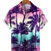 Men XT Shirts | Summer Palms Print Short Sleeve Shirt 49191394X Purple