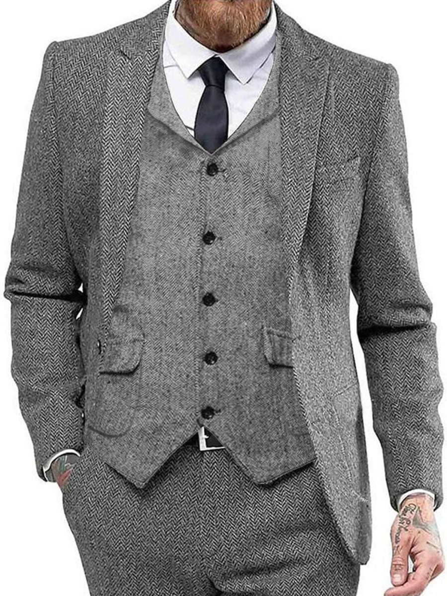 Men DJ Print Jacket | Retro 3-Pocket Single-Breasted Casual Blazer Gray