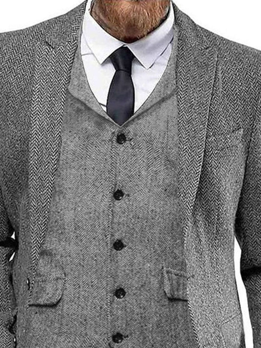 Men DJ Print Jacket | Retro 3-Pocket Single-Breasted Casual Blazer Gray